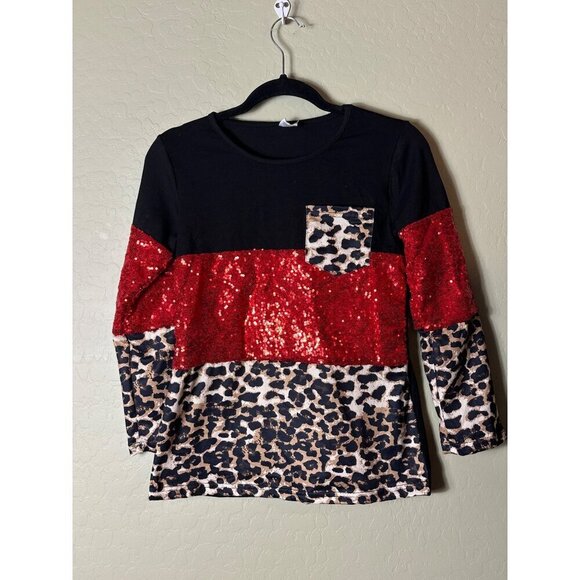 NWT girls Uniquebaby Shop Sparkly red and leopard Print Top Shirt Size 6XL - Picture 1 of 3